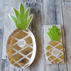 NWT - Meri Meri Pineapple  Paper Plates (8) and Paper Napkins (16)
